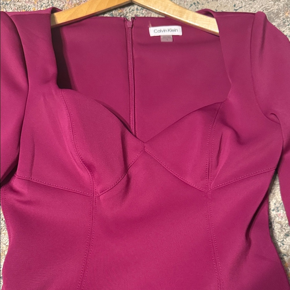 NWT Calvin Klein Fuchsia Long Sleeve Dress 6 - Picture 3 of 10